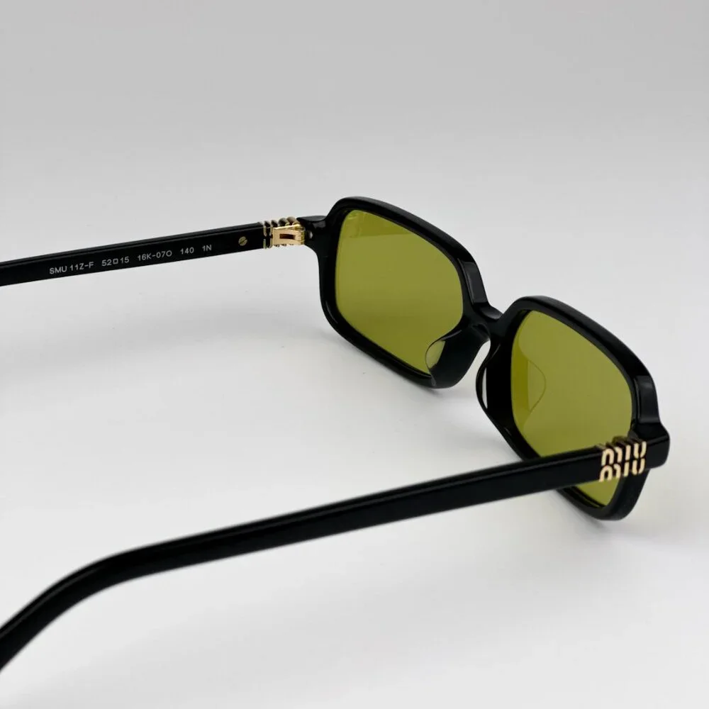 Miu Miu MU11ZSF 16K07O BRAND NEW Sunglasses Black Olive Green Rectangle Unisex